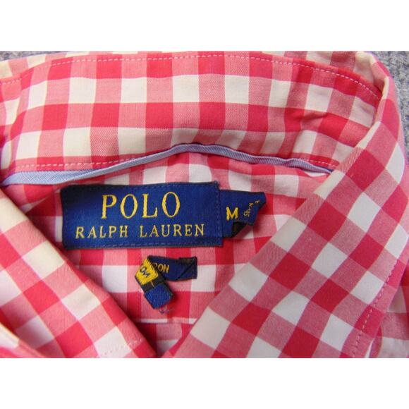 Polo Ralph Lauren Shirt Mens Med Red White Check Non-Iron - Picture 7 of 8